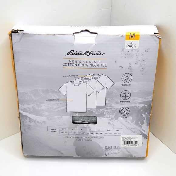 EDDIE BOUER MEN'S CLASSIC COTTON CREW NECK TEE, WHITE GRAY & BLACK - Picture 2 of 6